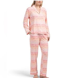 DKNY 2pc Printed Notch Collar Top And Pants Pajama Set Women's Size Large